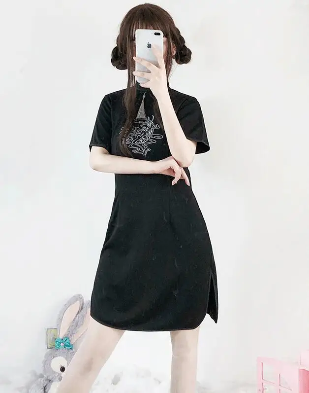 Китайский стиль, винтажное, повседневное, улучшенное, Hanfu, короткое, cheongsam, стенд, вышивка, Готическая Лолита, оп, косплей, Лолита, платье лоли, викторианское