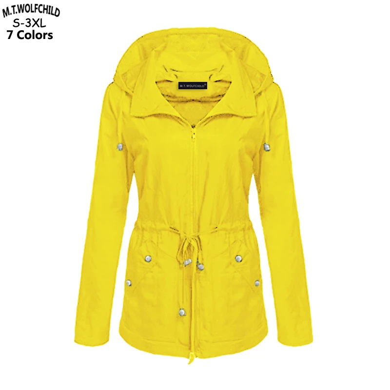 Женское водонепроницаемое пальто средней длины повседневное тонкое с капюшоном