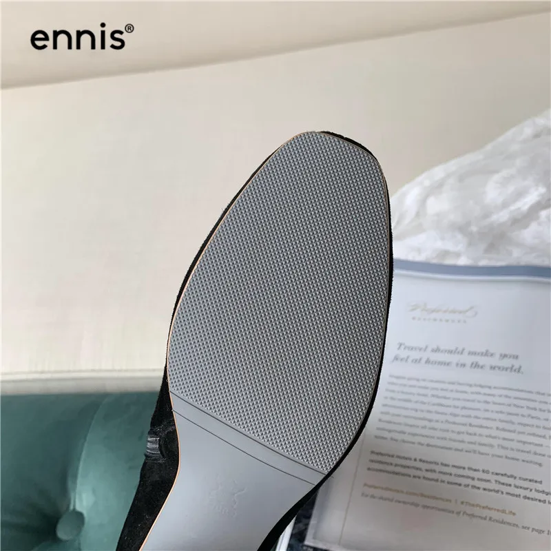ENNIS/ г., женские ботинки на шнуровке кожаные замшевые ботильоны с круглым носком обувь на молнии на не сужающемся книзу массивном каблуке Новая модная женская обувь черного и коричневого цвета, A941