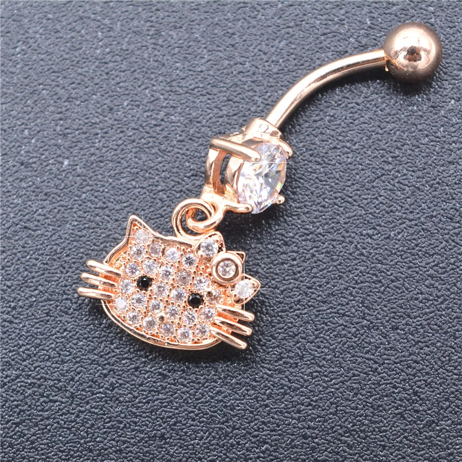 G23titan, модные, милые, hello kitty, пирсинг в пупок, стальная Кнопка колокольчика, кольца розового золота, Пирсинг живота, ювелирные изделия для тела для женщин