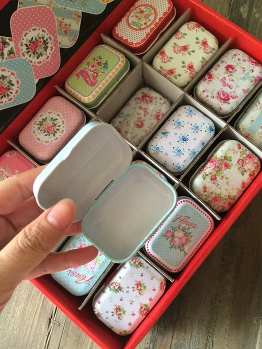 Мини коробка для хранения 32 шт./лот с цветочным дизайном маленькая жестяная