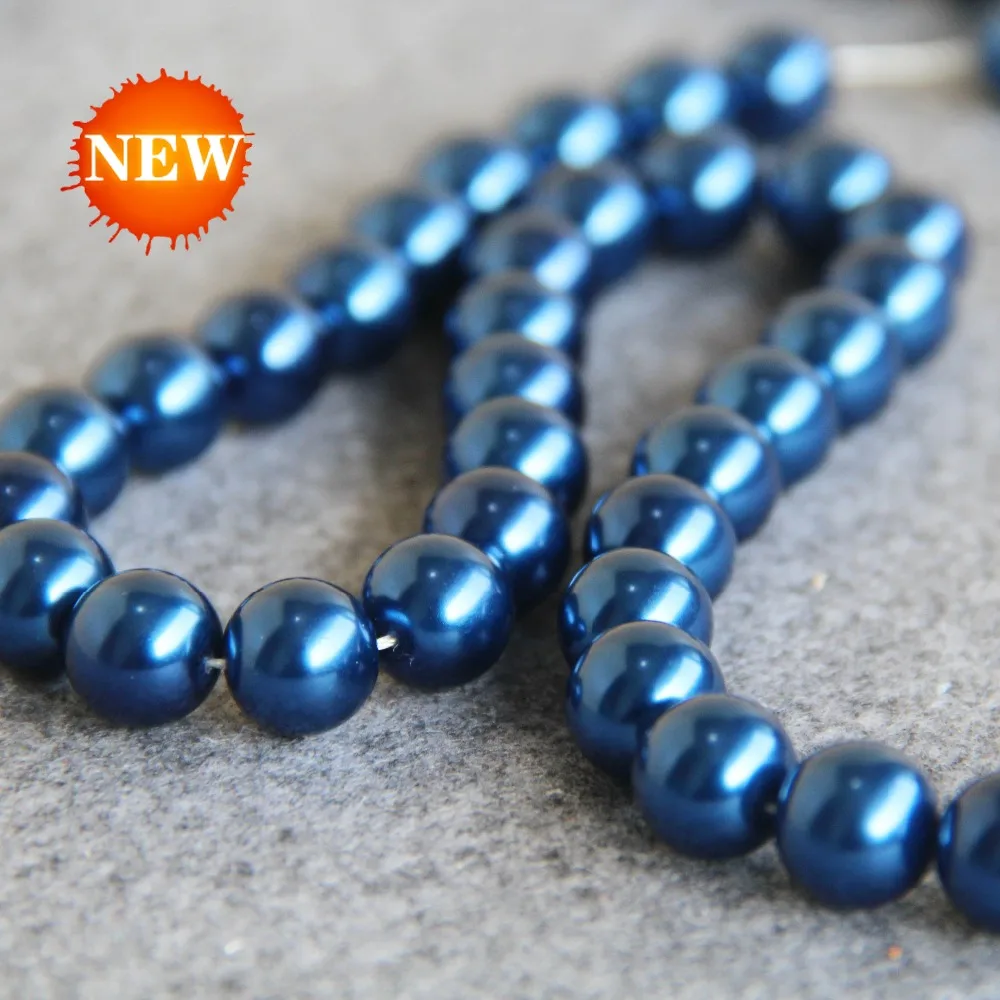 

2021 New For Necklace&Bracelet 12mm Dark Blue Shell Pearl Beads DIY Gift For Women Girl Loose Beads Jewelry Making Design 15inch