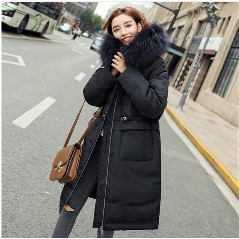 2018 Большая куртка на утином пуху с натуральным меховым воротником зимнее пальто