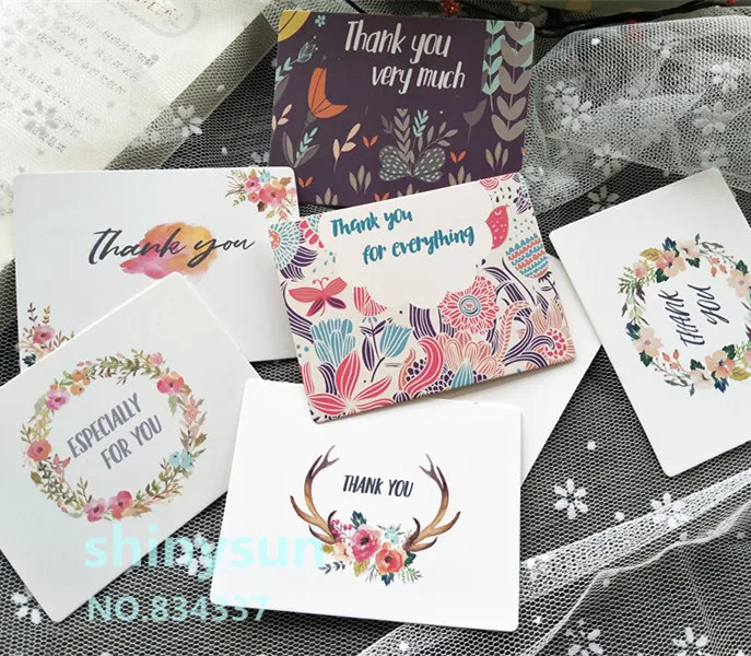 

50pcs/lot mix colors New FLOWER Garland card "thank you" Small gift message card Writable card 6x8cm decoration card
