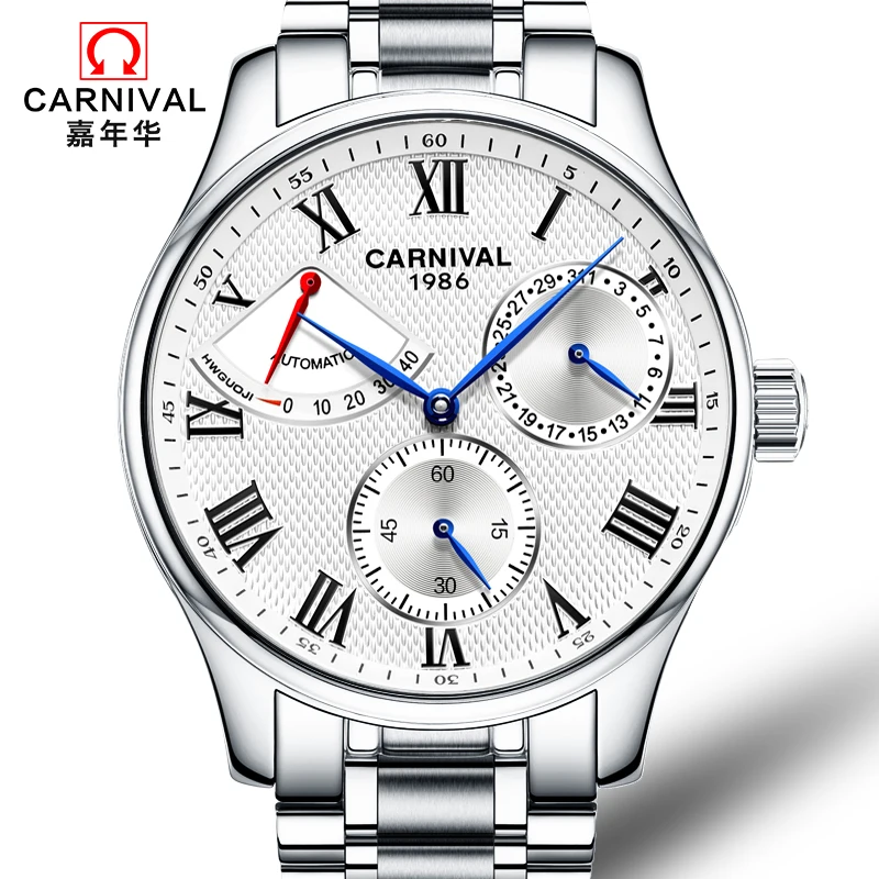 

Carnival Busines Automatic Watch Men Full Steel Mechanical Watches Waterproof Wristwatch Coated Glass Clock relogio masculino