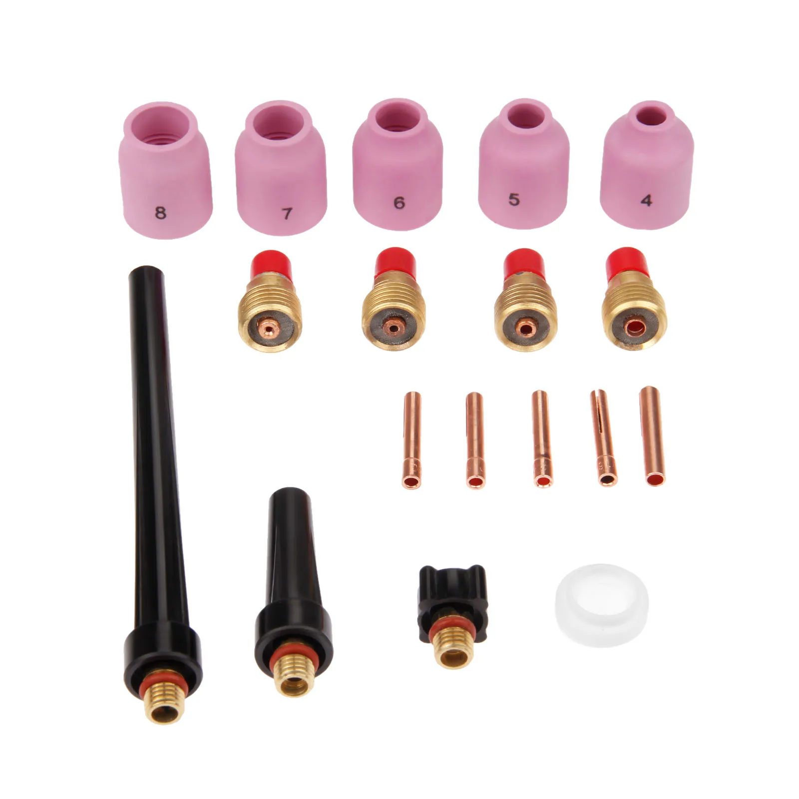 DRELD 18 шт. TIG сварочный фонарь короткие газа объектив Kit чашки цанговые тела насадка для WP-9/20/25 принадлежности для сварочного аппарата