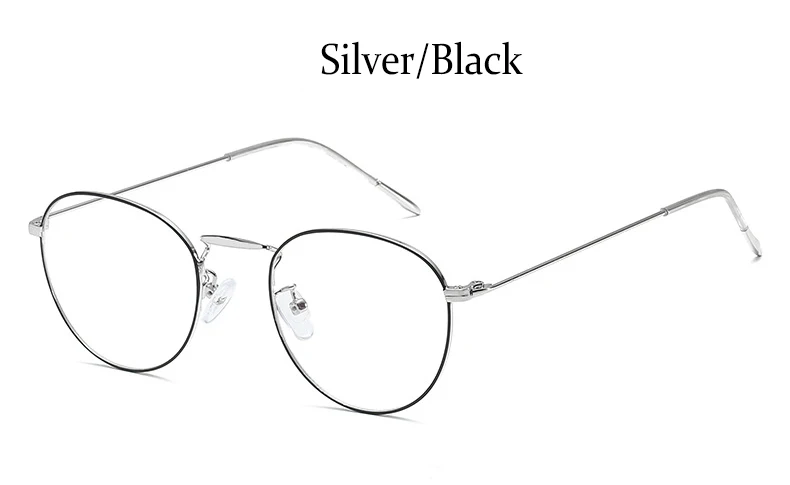 Silver Black Круглые очки для компьютера, прозрачный Анти-синий светильник, оправа для очков, женские брендовые дизайнерские металлические антибликовые линзы, поддельные очки - Цвет оправы: Silver Black
