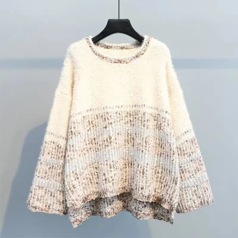 MUMUZI Crewneck свитер с расклешенным рукавом милые Бежевые женские пуловеры вязаный