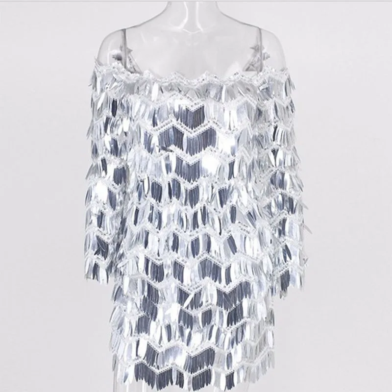 DRESSMECB, элегантные Клубные вечерние короткие платья, Осенние сексуальные платья с открытыми плечами и длинным рукавом, облегающие ночные платья с блестками, винтажные платья