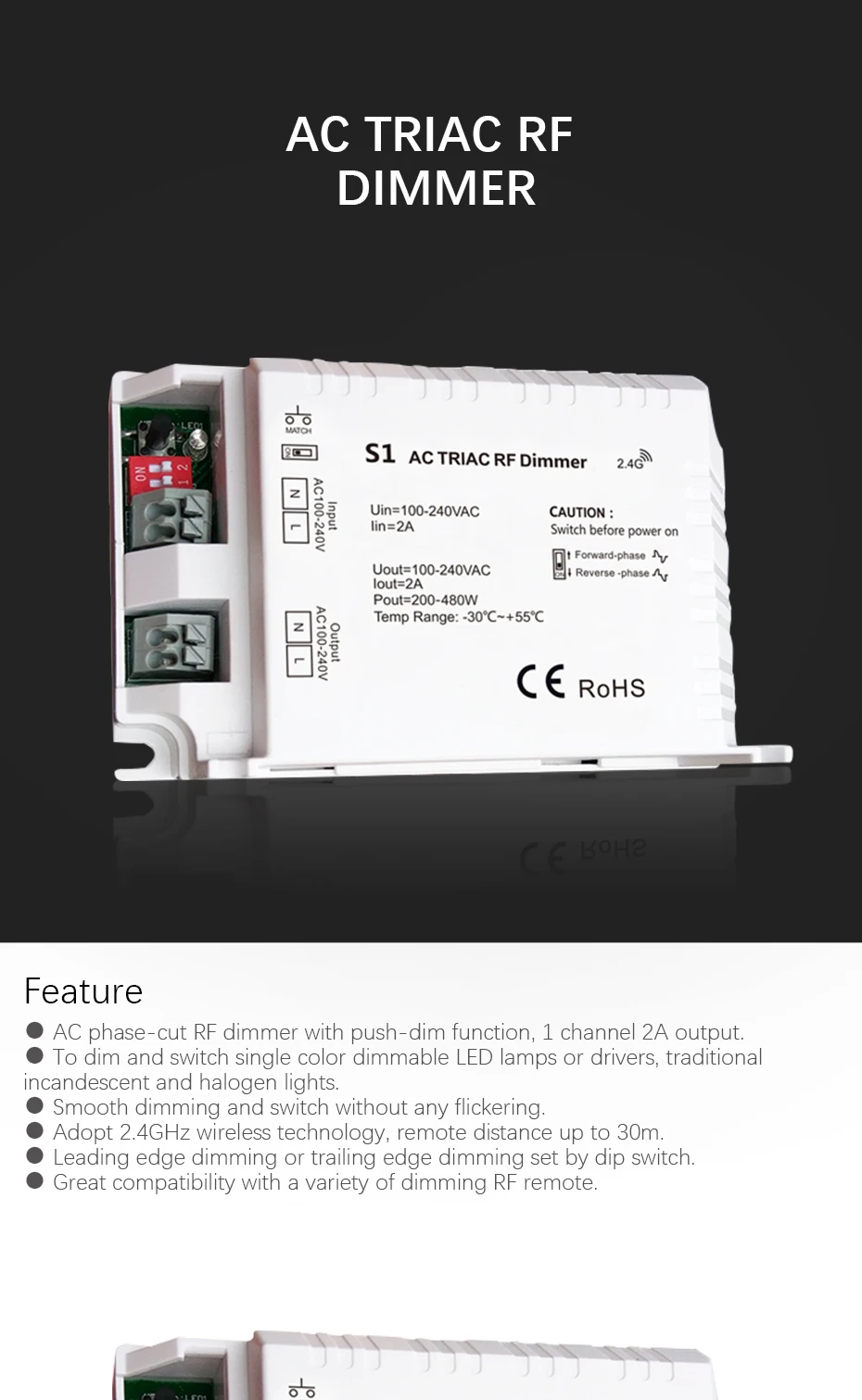 Triac Dimmer LED 220V 230V 100V AC Wireless RF Dimmable with 2.4G Remote Dimmer 220V Controller for LED Bulbs Lamps