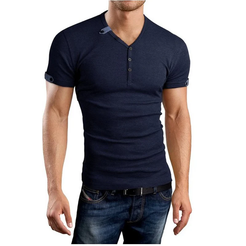 Летние Модная Футболка Slim Fit Мужская Повседневная V Средства ухода за кожей шеи