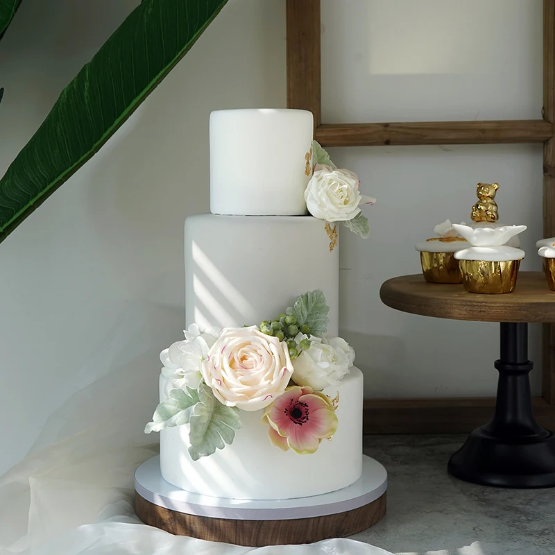 

SWEETGO 3 Tiers Flower Fondant Cake Artificial Fake Clay Models Rose Flower Home Decorating For Store Showcase Decoration