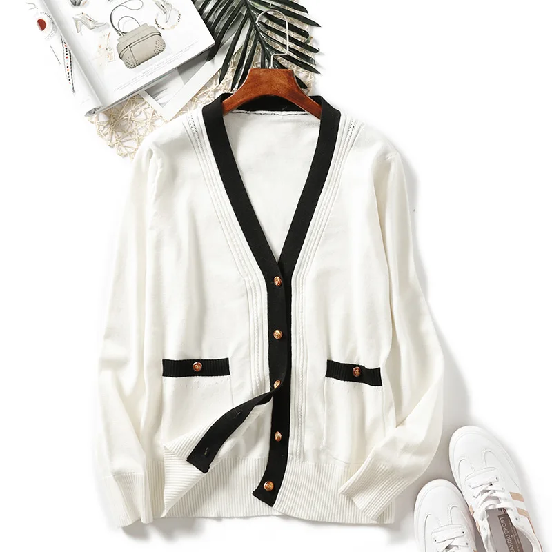 white cardigans Кардиганы invierno mujer Женский вязаный свитер с v-образным вырезом и длинными рукавами трикотажный кашемировый свитер теплый корейский Вязаный топ размера плюс - Цвет: white cardigans