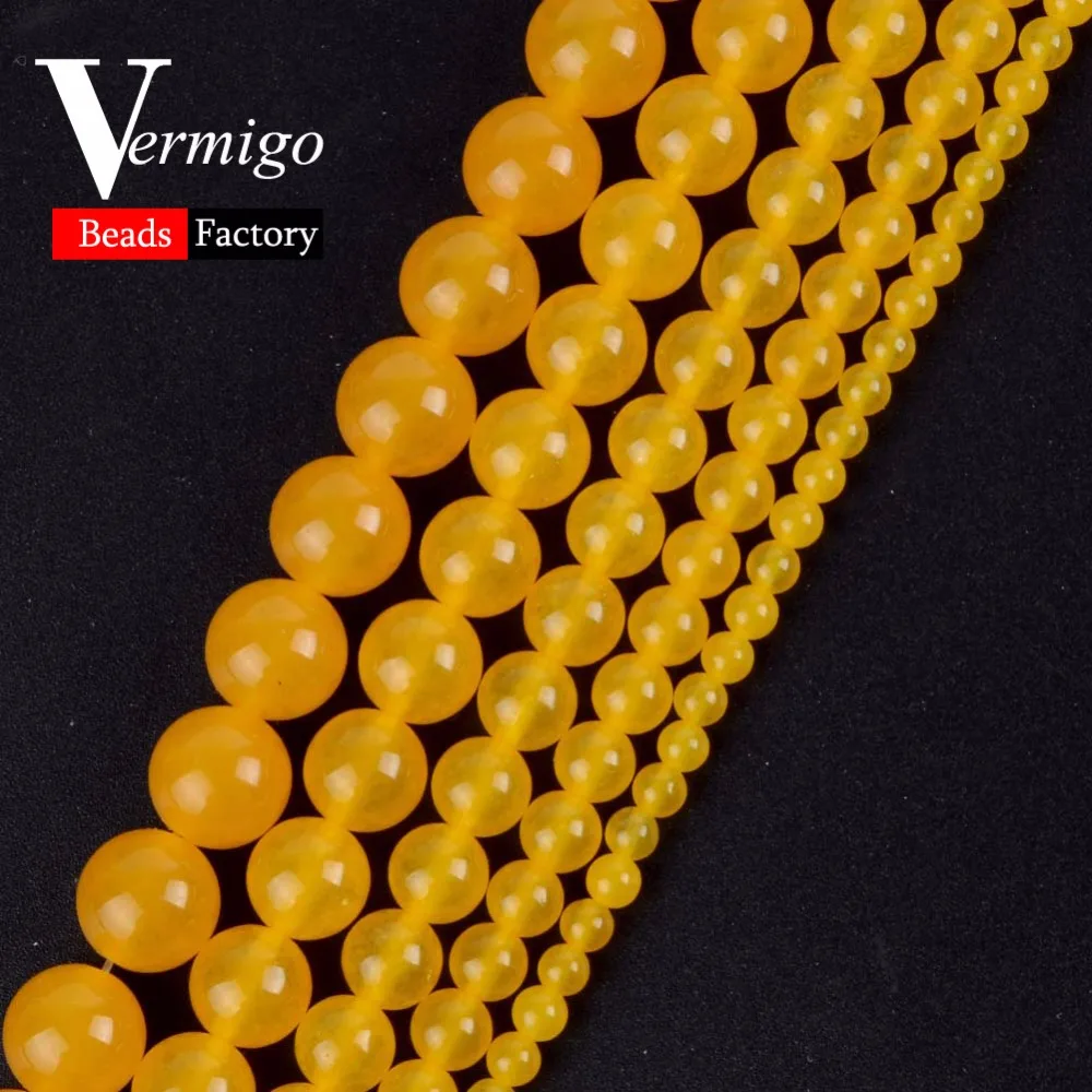 

Wholesale Natural Gem Stone Beads Yellow Chalcedony Jades Round Loose Beads For Jewelry Making 4-12mm Diy Bracelet 15"Strand