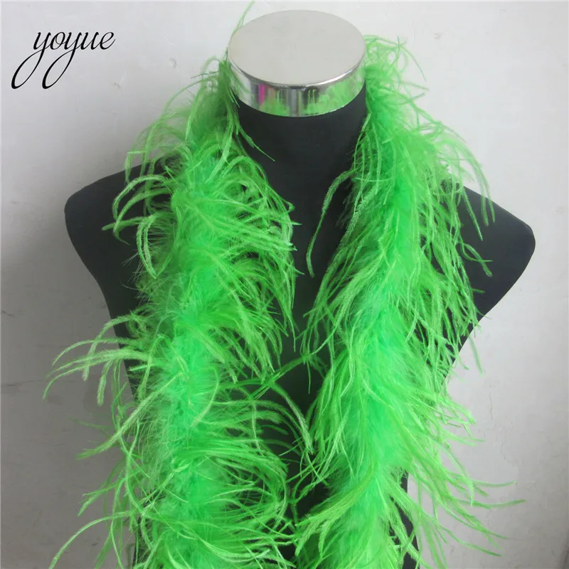 Apple green YOYUE 2 м 1 полоса пушистые натуральные перья страуса боа качество пушистые костюмы/отделка для вечерние/костюм/шаль/доступны - Цвет: Apple green