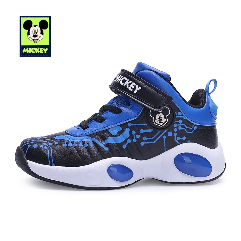 Blue Mickey Shoes Disney/детская повседневная обувь; спортивная обувь для мальчиков и девочек с Микки; сезон весна-осень; дышащие кожаные кроссовки для детей; размеры 31-37 - Цвет: Blue Mickey Shoes