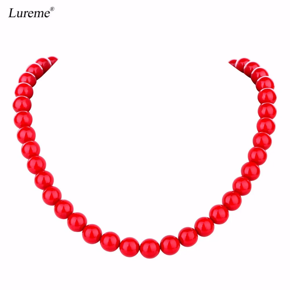 Lureme Новая мода Простой 10 мм красный жемчуг эластичное ожерелье для женщин и