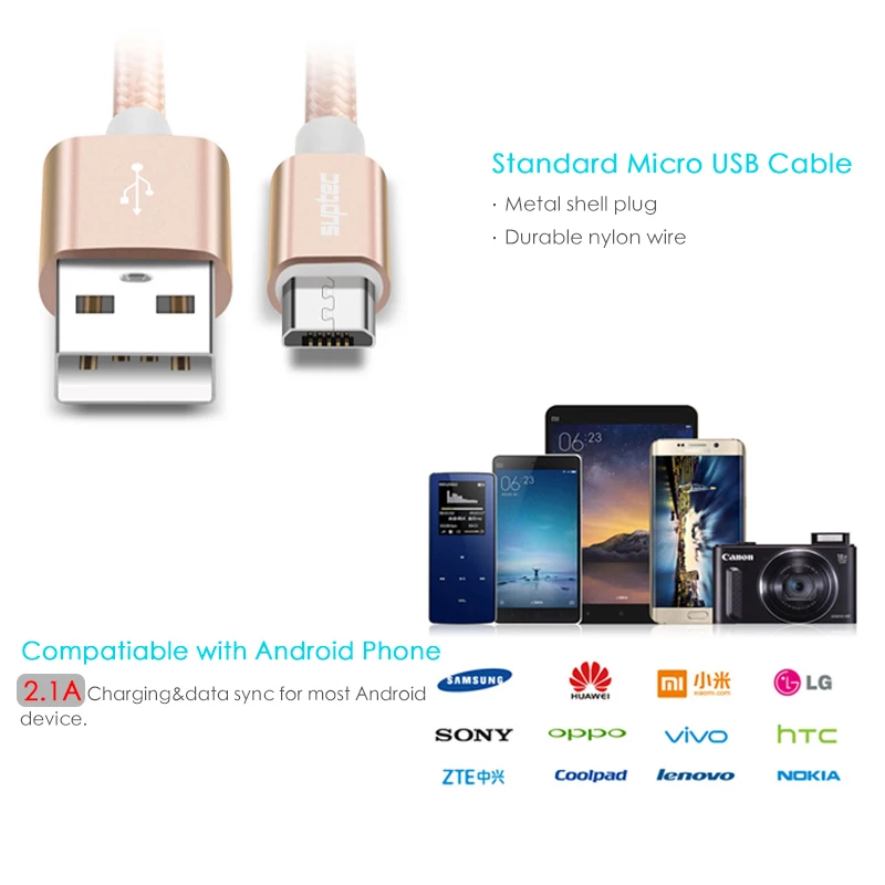 Кабель Micro USB SUPTEC нейлоновый кабель для быстрой зарядки и синхронизации данных