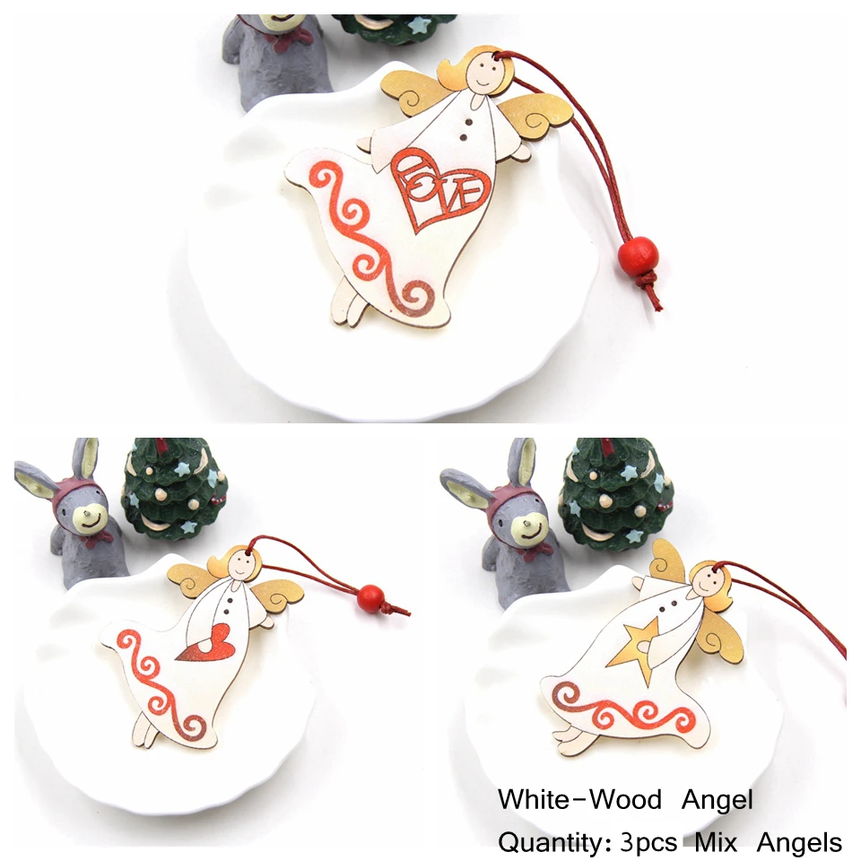 3PCS Mix-W-Angel 3 шт напечатанные деревянные поделки Рождественские елки украшения Рождественские Деревянные Подвески украшения Рождественские украшения Для Вечеринки Висячие подарки - Цвет: 3PCS Mix-W-Angel