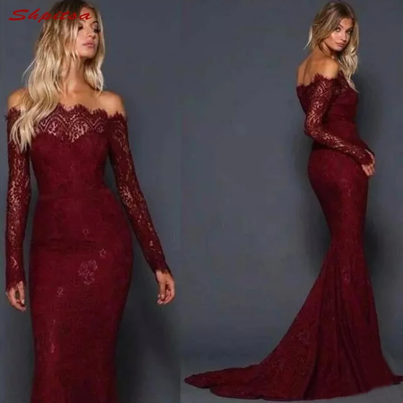 

Plus Size Lace Mother of the Bride Dresses for Weddings Long Sleeve Mermaid Prom Evening Groom Godmother Dresses