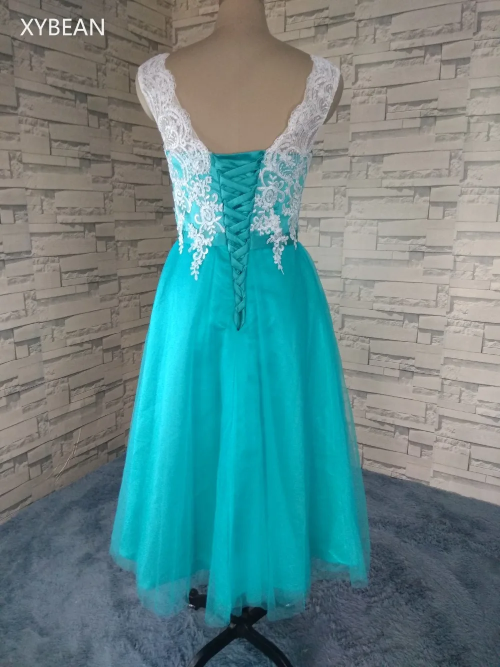 Бесплатная доставка! 2018 Новое прибытие аппликации кружева чай Длина платья