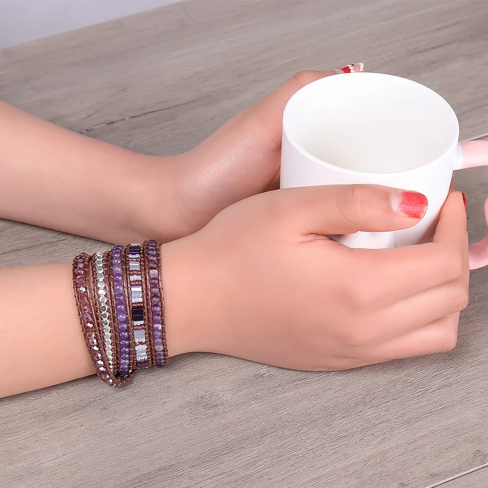 Богемное фиолетовое Ювелирное Украшение с кристаллами из японского бисера 5