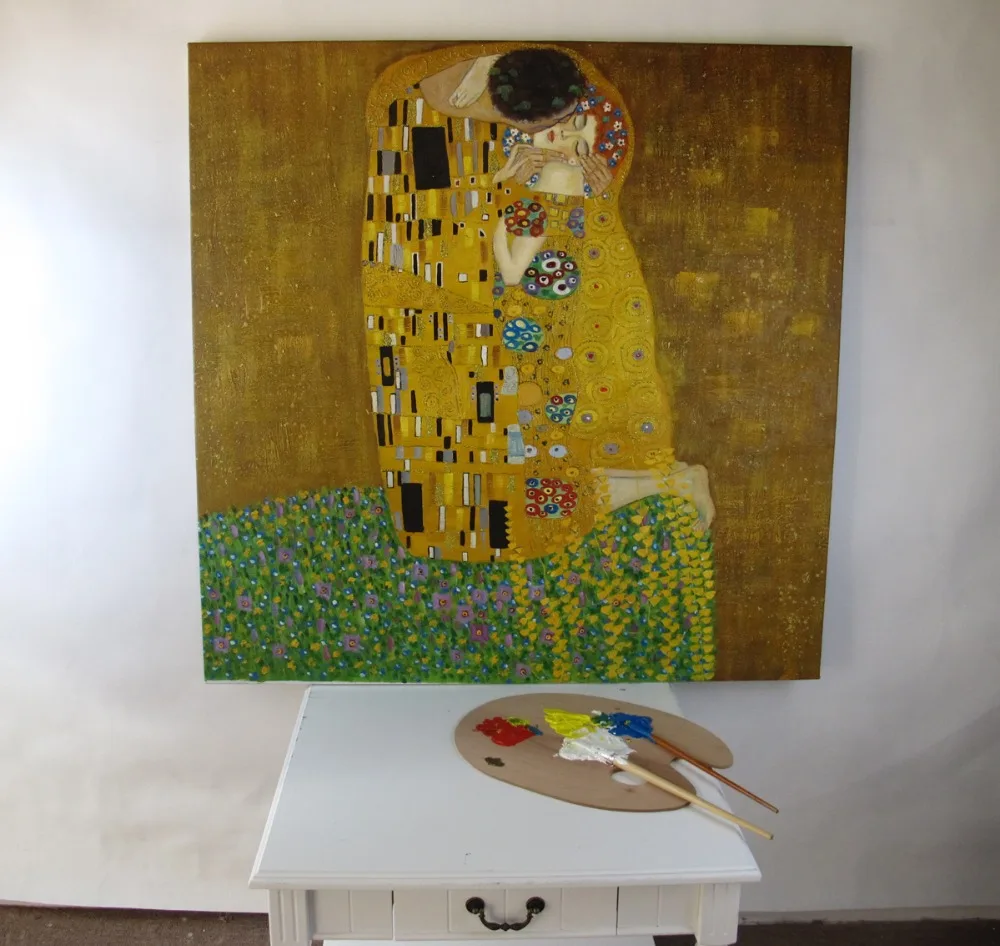 

Handmade oil on Canvas Quality Reproduction The Kiss by By Gustav Klimt