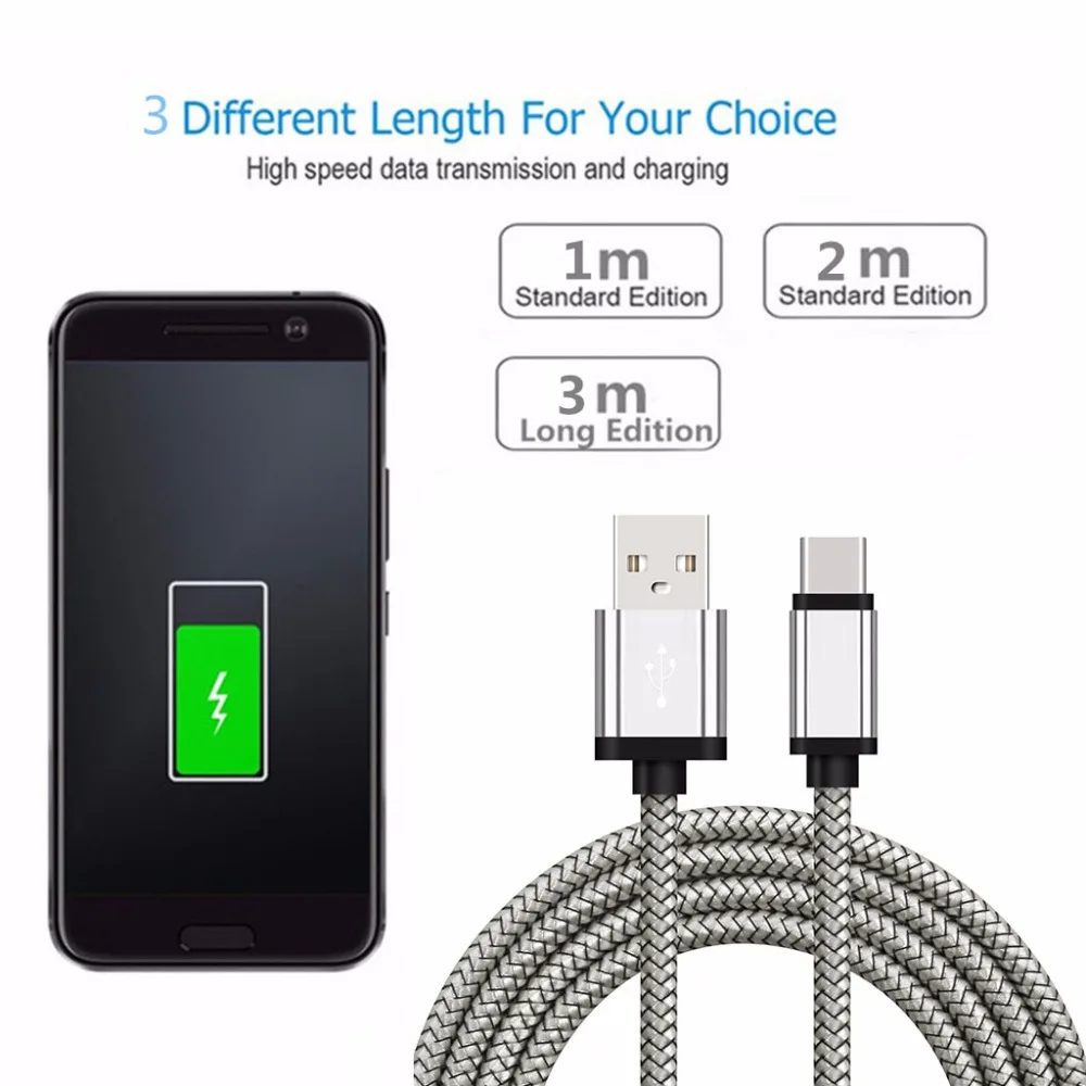 3~ 10 футов USB C зарядное устройство type-C 3,1-USB 2,0 A Синхронизация данных зарядный плетеный кабель для samsung S8 Note 8 для HUAWEI P9 V8 Лот