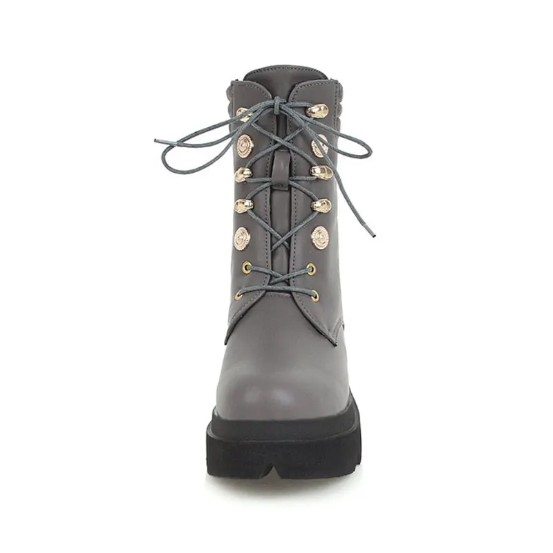 

fanyuan Winter Thick High Heels Women Ankle Boots Thick Plush round Toe Lace Up Footwear Platform Female Boot Shoes Women