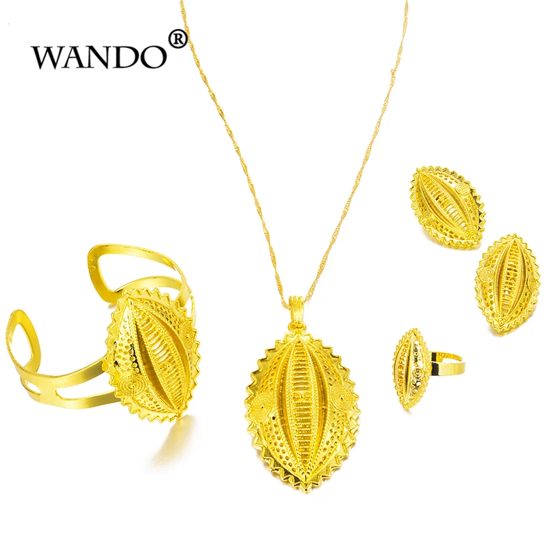 WANDO 24K золотые ювелирные изделия Новое эфиопское золото Цветные Наборы кулонов