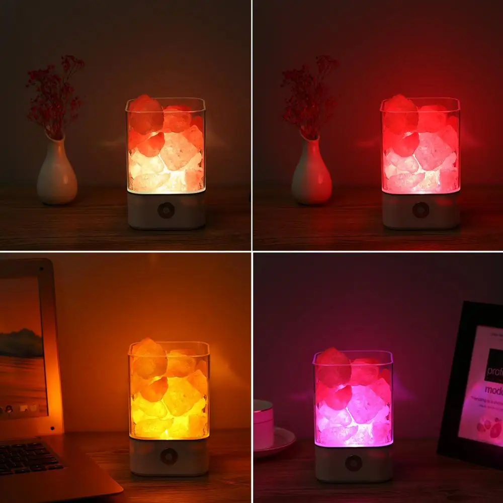 USB Crystal Light Природные Гималайской соли лампа Светодиодная создатель Indoor яркая