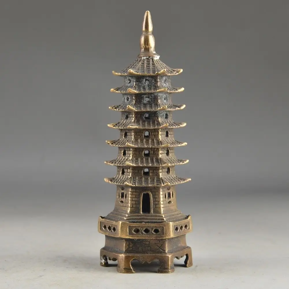 Китайская латунная винтажная ручная работа 7 этажная Коллекционная башня