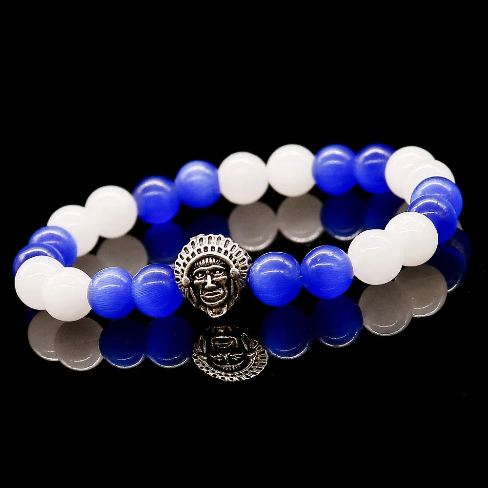 Натуральный голубой опал с белым халцедоном мужские браслеты подвесками бусины