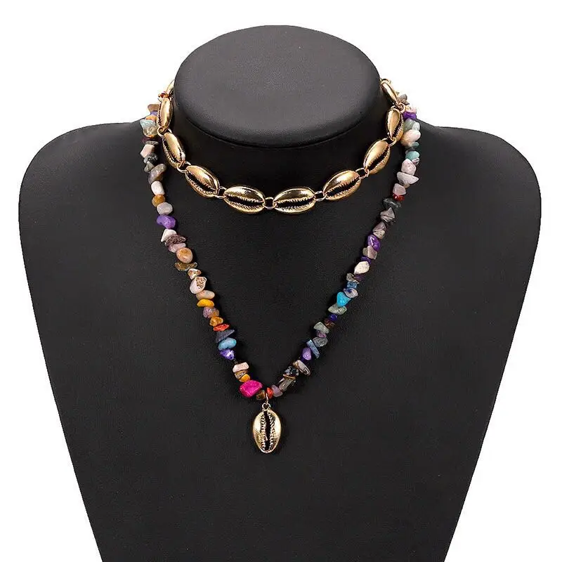 Bohemian Exotic handmade beaded necklace color Fashion stone multi-layer neck chain shell pendant factory wholesale Jewelry | Украшения и