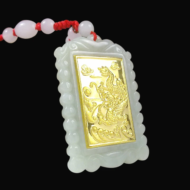 TJP 2018 Gold Jade Square Style Dragon Pendant Good Quality Men Women Necklace Free shipping | Украшения и аксессуары