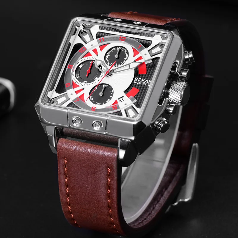 Новинка 2019 роскошные Брендовые мужские Кварцевые спортивные часы BREAK квадратный