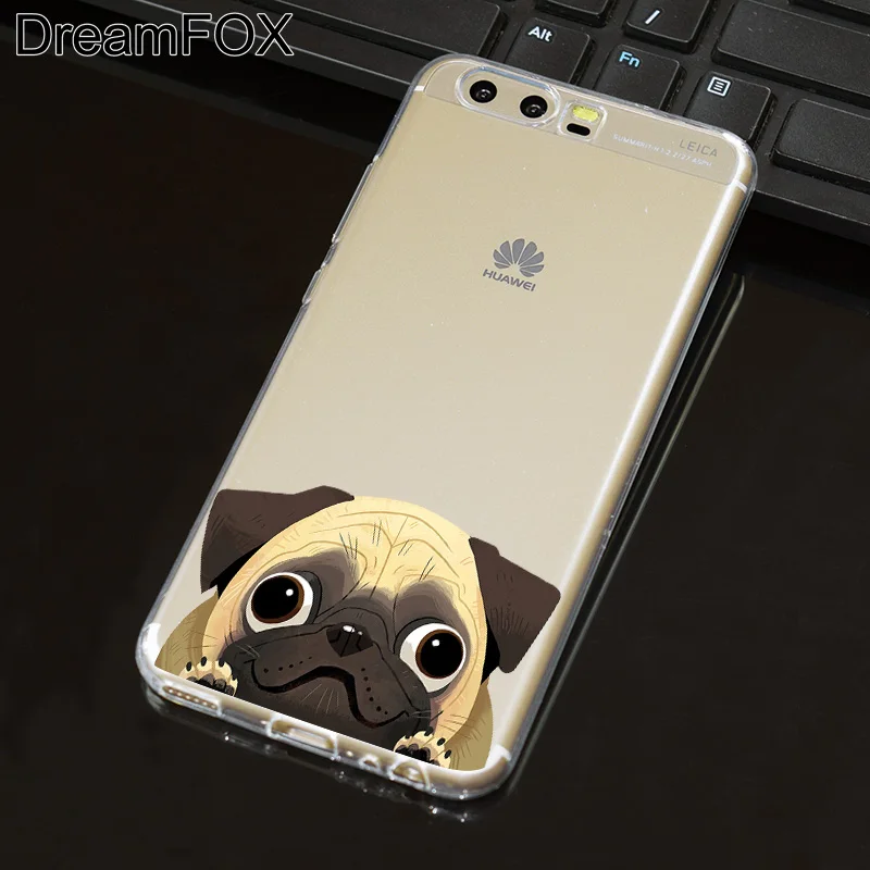 DREAMFOX L518 Cute Puppy Pug Soft TPU Silicone Case Cover For Huawei P8 P9 P10 Lite Plus 2017 Honor 8 Pro 9 6X |