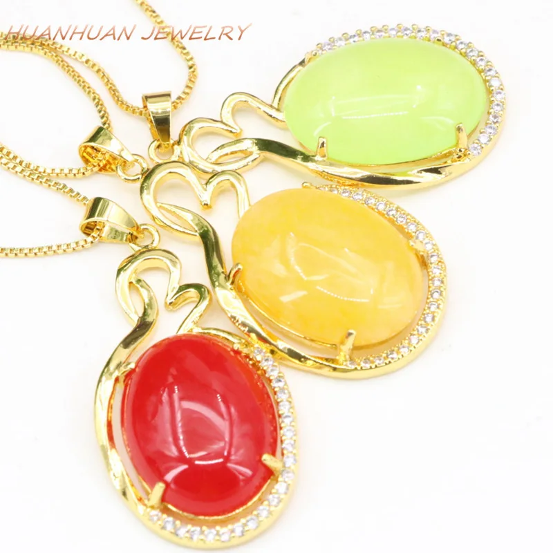 

19x36mm Stainless Steel Drop Chain Pendant Natural Stone Jades Chalcedony Zircon Gold-Color Choker Pendants & Necklaces B3340
