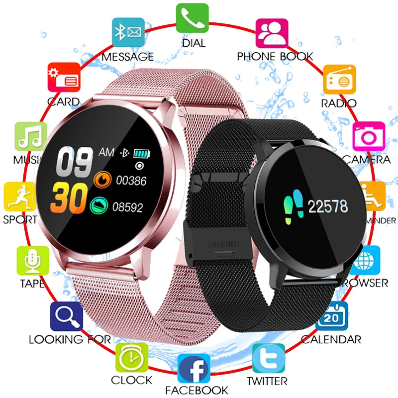 Bluetooth Q8 Смарт часы OLED цветной экран Smartwatch для женщин и мужчин Мода фитнес трекер