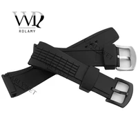 rolamy 26mm black strap waterproof rubber replacement watch band belt special popular with steel buckle for 4lj7kb