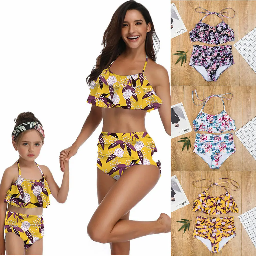 Одинаковый купальный костюм для всей семьи комплект бикини мамы и дочки
