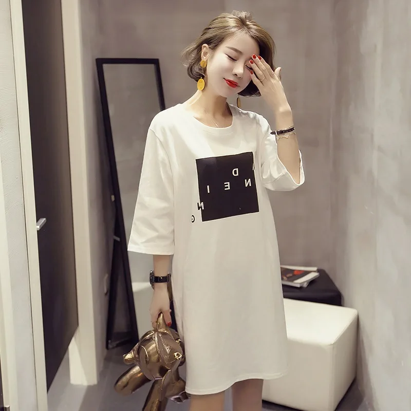 New Fashion Summer Short-sleeve tops Long T-shirt women's Casual style Loose O-neck Patchwork Basic bottom Pullover girl female | Женская