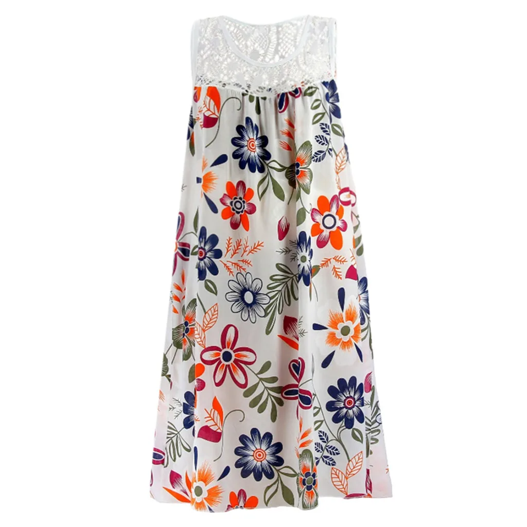 Белый Новинка, Стильное женское платье Kleid, женское летнее платье Бохо без рукавов, кружевное платье с принтом, Abito da donna alla moda - Цвет: Белый