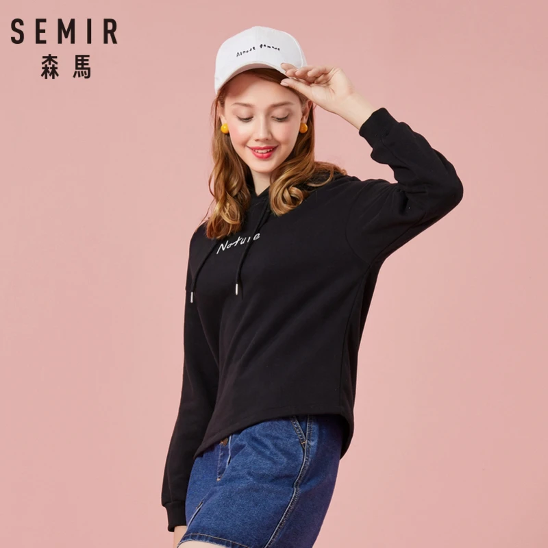 SEMIR Женская флисовая толстовка с капюшоном и принтом пуловер опущенным плечом на
