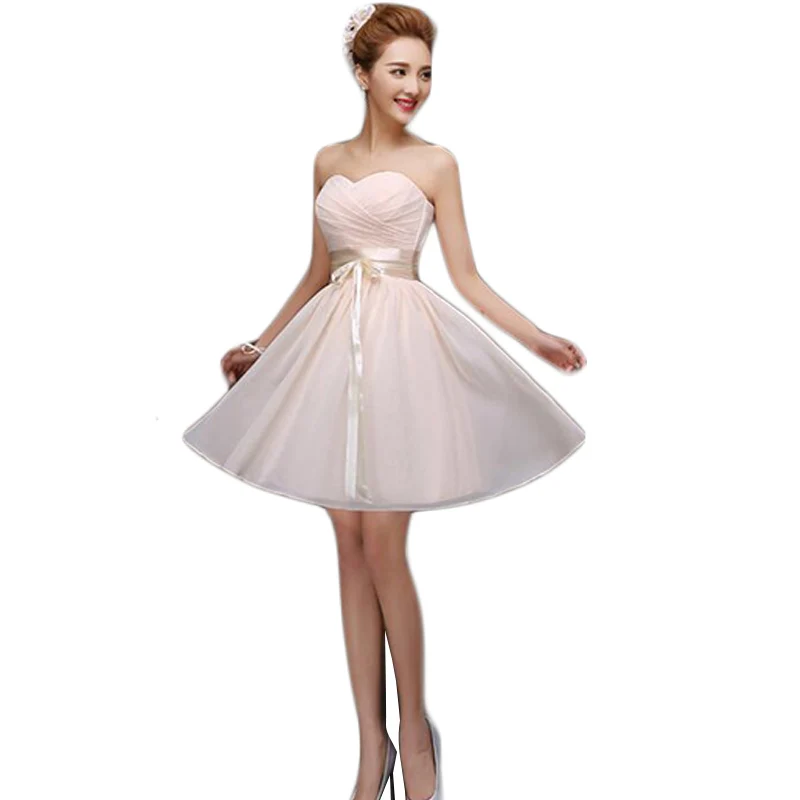 2016 платья подружки невесты цвета шампань шифоновое платье без бретелек для