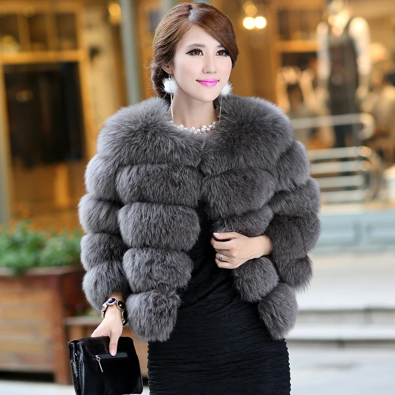 Роскошная женская куртка из натурального Лисьего меха с рукавом три четверти