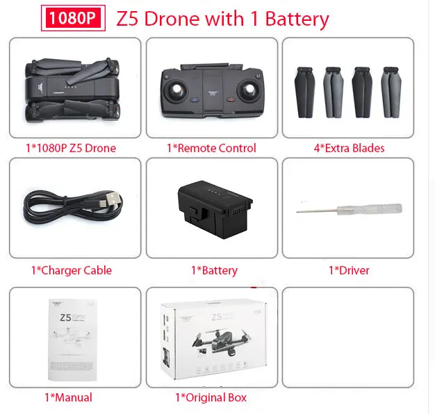 Дрон SJ Z5 с камерой 1080P gps Дрон 2,4G/5G Wifi FPV удерживающий высоту Квадрокоптер следущий за мной Радиоуправляемый квадрокоптер vs E58 X12 XS812 - Цвет: 1080P 1B Box