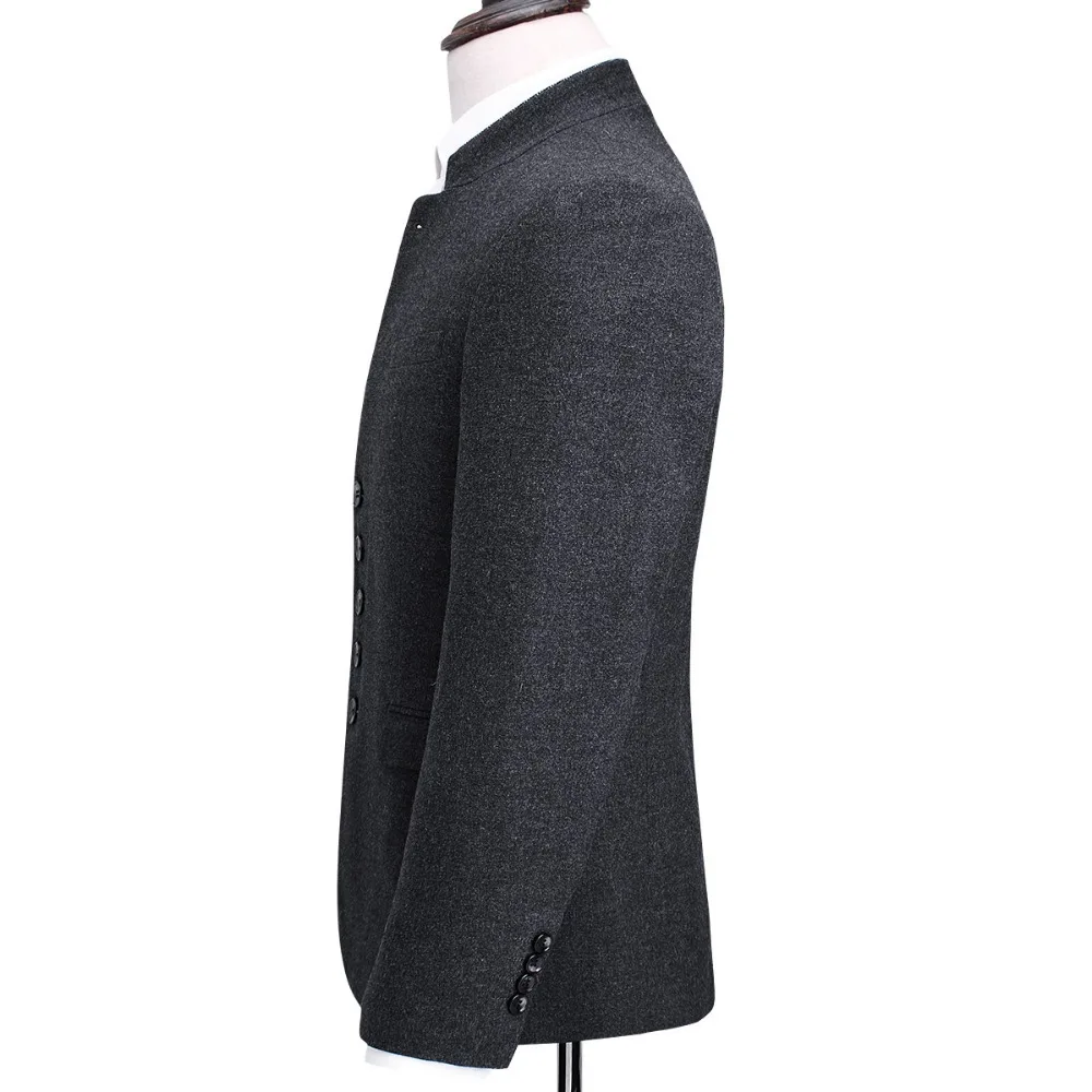 JZ CHIEF 2 Piece Suit Formal Blazer Men Party Dresses Chinese Wedding Costume Mandarin Collar Woolen jacket Coat Pant Style Suit