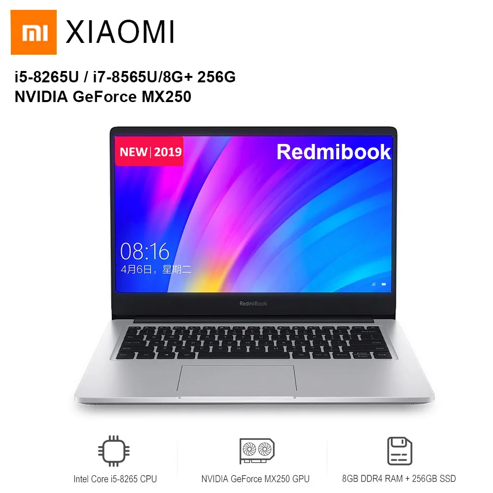 Ультратонкий ноутбук Xiaomi Redmibook 14 с процессором Intel Core i5-8265U/i7-8565U NVIDIA GeForce MX250 8GB DDR4 256