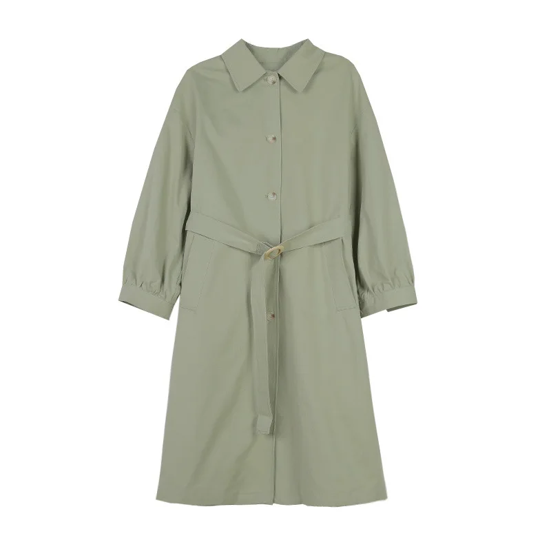 

Autumn Korean Style Loose Long Windbreaker Jacket Single Breasted Coat With Belt Simple Ladies Outerwear
